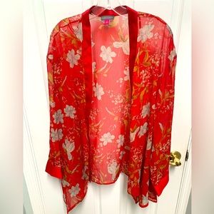 Vince Camuto Floral Sheer Duster with Satin Details